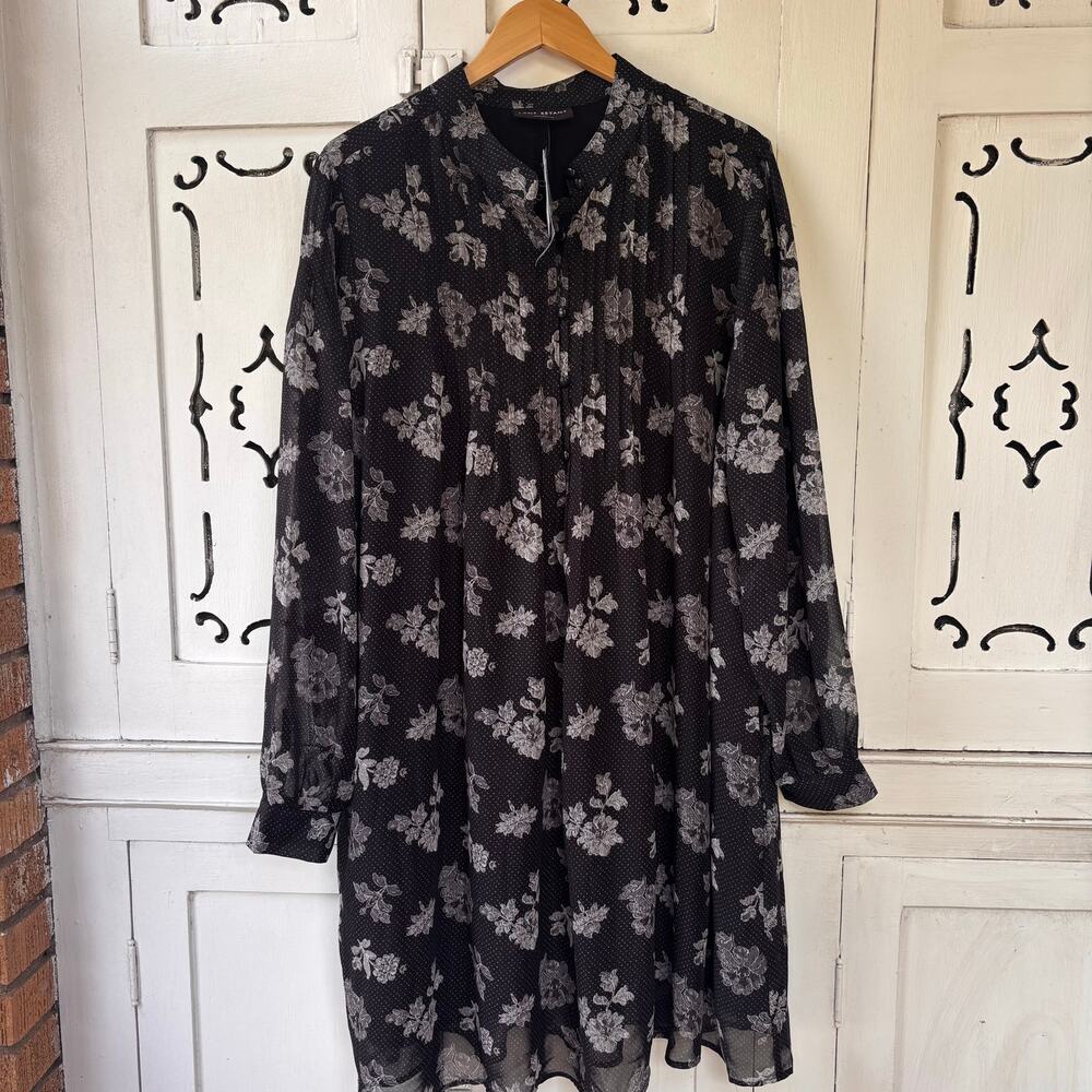 NWT Lane Bryant Pintuck Chiffon Shirt Dress Black Floral Plus Size 18/20 - Picture 4 of 8